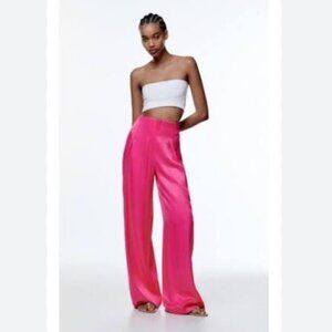 NWT ZARA | Satin Trousers Wide Leg Pants Pink Sz S